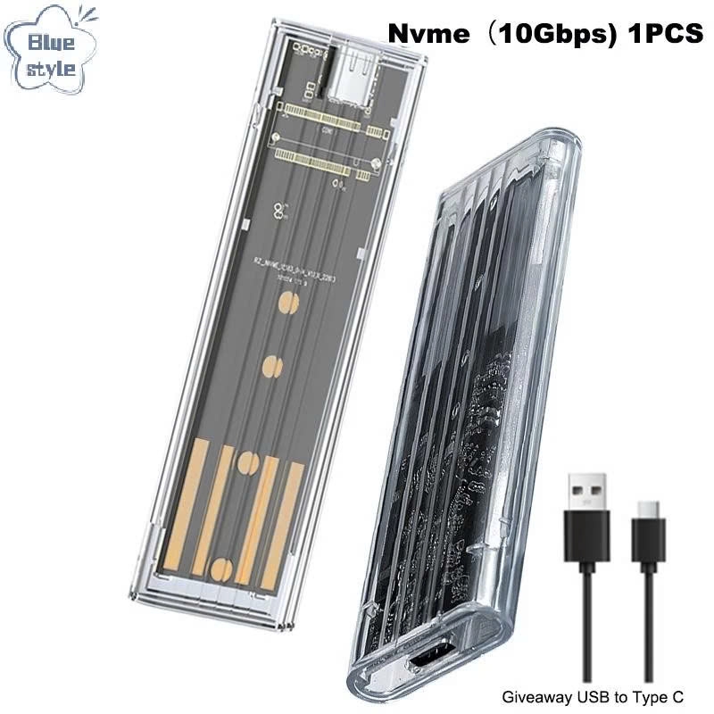 Hộp (Box) Đựng Ổ Cứng M2 NVME hoặc M2 Sata NGFF Ssd nhựa trong, cáp type C tuỳ chọn.