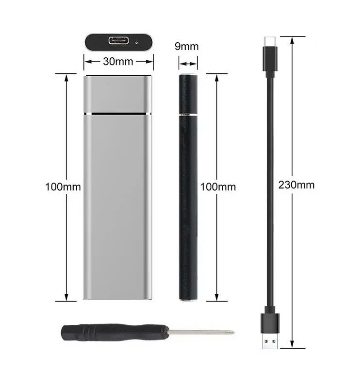 Hộp (Box) Đựng Ổ Cứng M2 NVME hoặc M2 Sata NGFF Ssd vỏ nhôm, cáp type C tuỳ chọn.