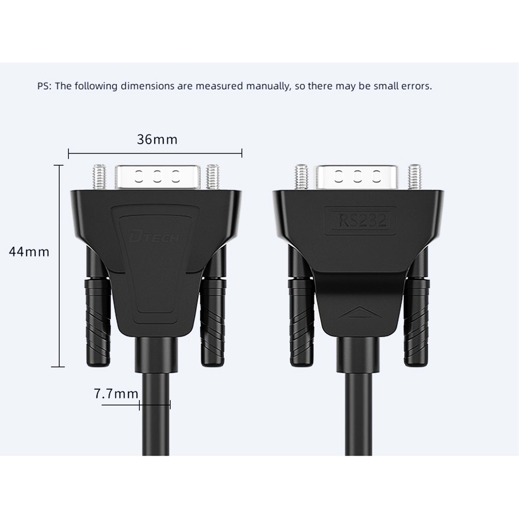 Dtech Cáp nối dài cổng Com RS232 Dtech DT 9005B đực cái  1.5m 3m màu đen.