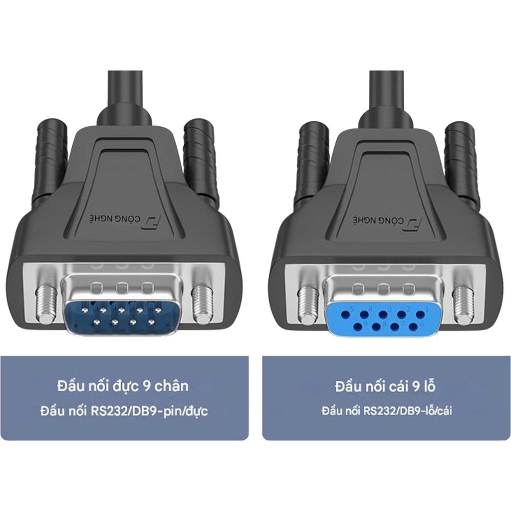 Dtech Cáp nối dài cổng Com RS232 Dtech DT 9005B đực cái  1.5m 3m màu đen.