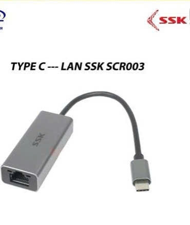 SSK Cáp chuyển USB Type C sang mạng Lan SSK SCR003 tốc độ 1Gb, màu xám, dài 20cm
