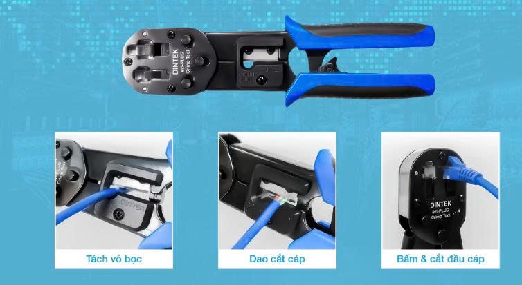 Kìm bấm mạng RJ45 xuyên thấu DINTEK 6102-01021RJ45, RJ11, RJ12