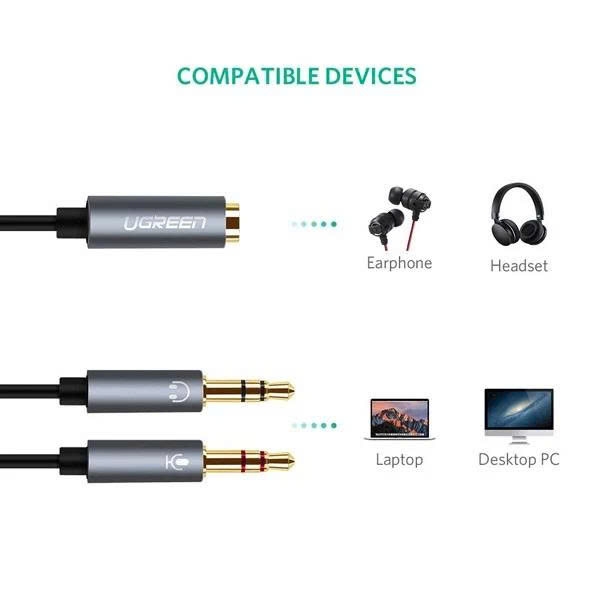 Cáp Gộp Audio 3.5mm 2 Vào 1 Ra Ugreen 20899 , 50255 (Mic và Headphone)