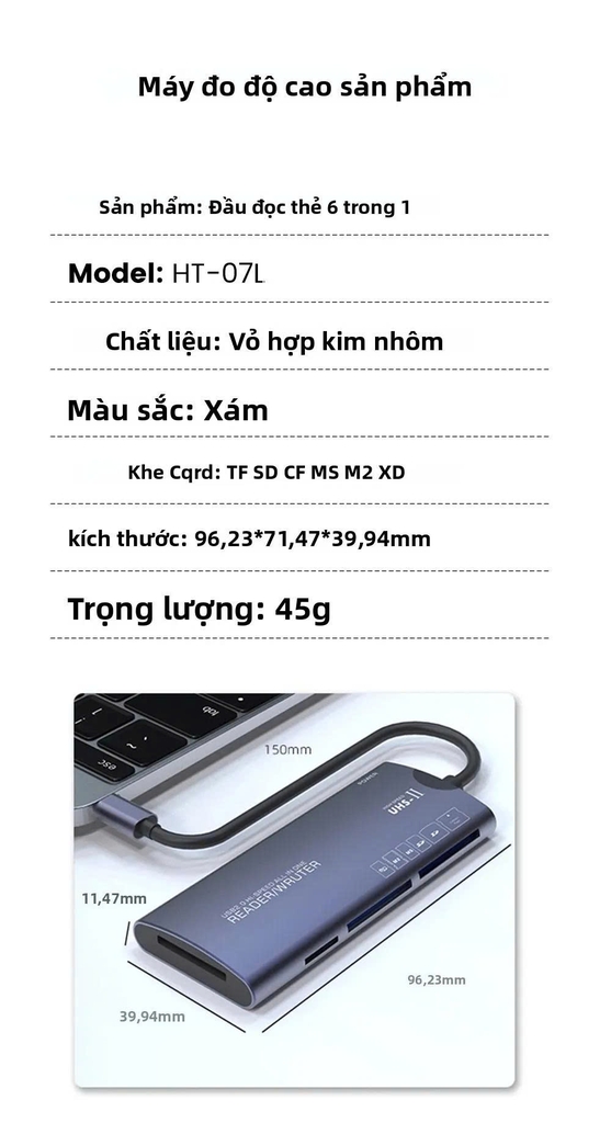 Đầu Đọc Thẻ Nhớ Đa Chức Năng Type C USB 2.0 6 Trong 1 SD/TF/XD/CF/M2 tùy chọn