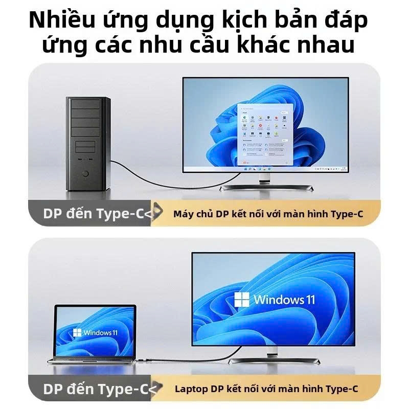 Cáp chuyển Type C sang Dislayport 8K 60Hz 4K 120Hz DP 1.4 2 chiều dài 1m 2m 3m tùy chọn