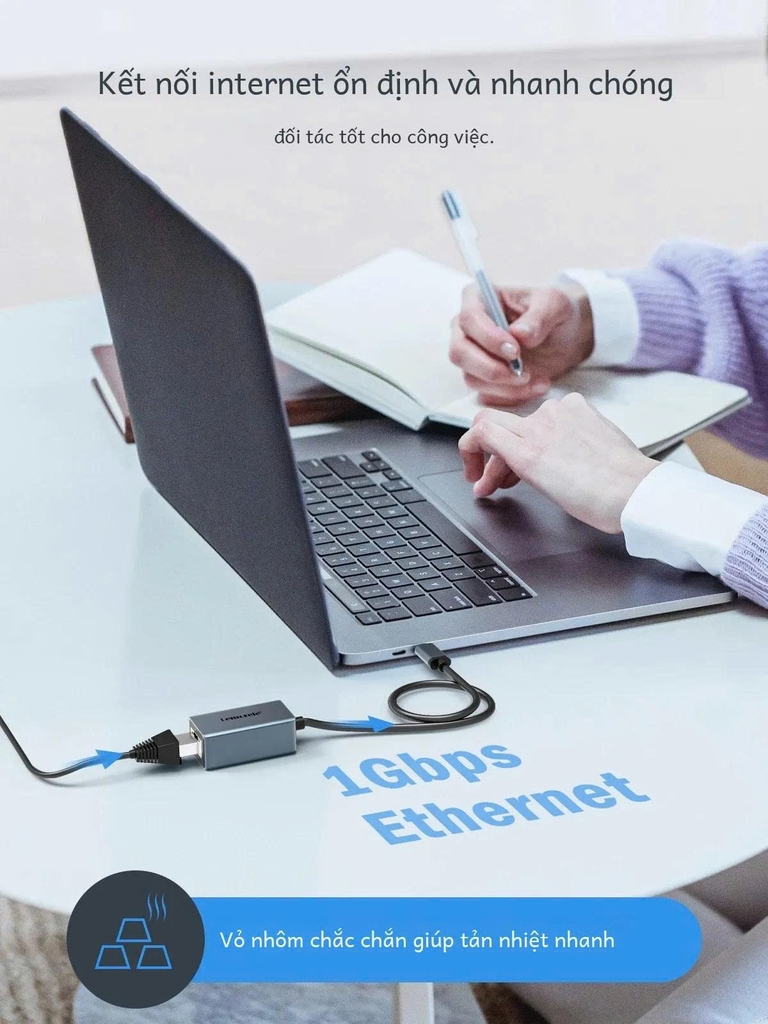 Copy of Lemorele  Cáp chuyển Type C sang mạng Lan RJ Lemorele tốc độ 1 Gigabyte 100/1000Mps hợp kim nhôm dài 40cm