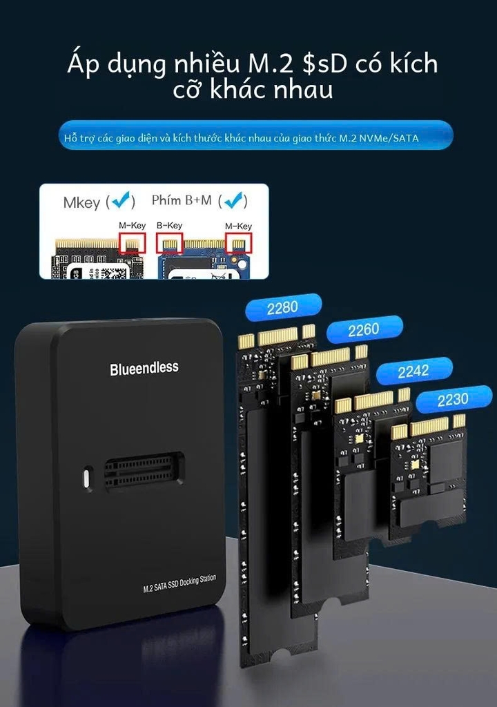 Đế (Dock) đọc ổ cứng SSD M2 NVME, M2 sata gắn ngoài tùy chọn