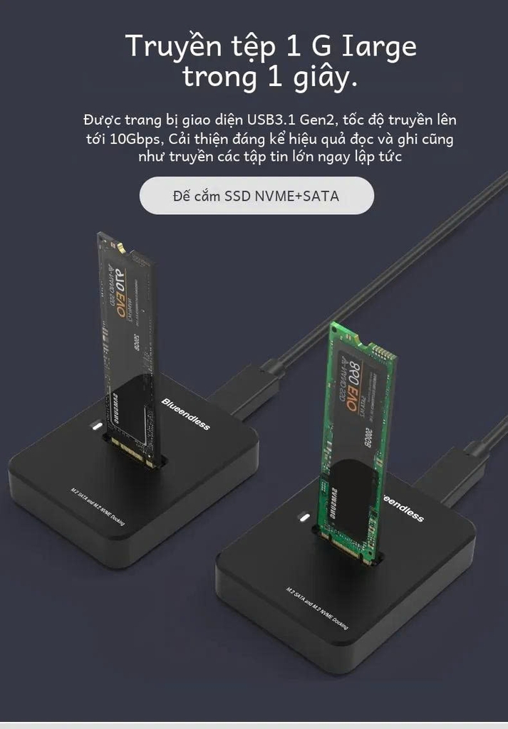 Đế (Dock) đọc ổ cứng SSD M2 NVME, M2 sata gắn ngoài tùy chọn