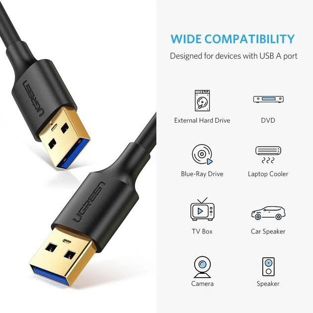 Cáp 2 đầu USB 3.0 Ugreen US128 dài 0.5M 1M màu đen, tùy chọn