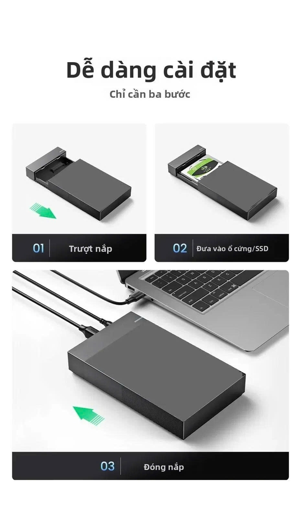 Hộp(Box) đựng ổ cứng máy bàn 3.5 in,ổ cứng laptop SSD 2.5 In USB 3.0 màu đen