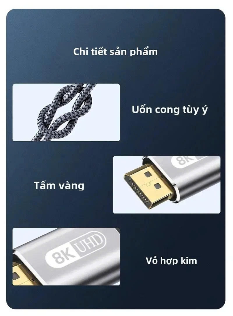 Cáp nối dài HDMI 8K dùng cho Tivi, màn hình gắn tường dài 0.3m màu xám dây dù