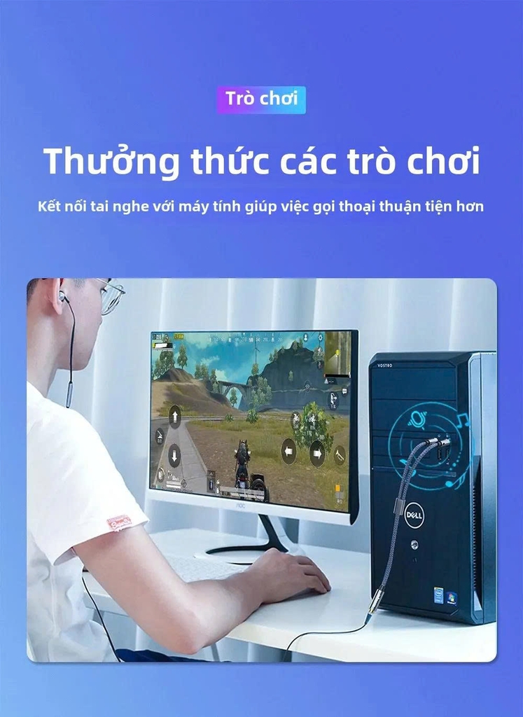 Cáp Gộp Audio 3.5mm 2 Vào 1 Ra Essager (Mic và Headphone) dùng cho máy tính bàn, laptop
