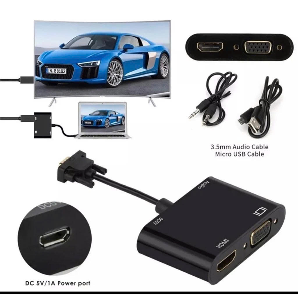 Cáp chuyển Vga sang HDMI và VGA gắn từ máy tính đầu ghi có cổng VGA sang màn hình có cổng HDMI