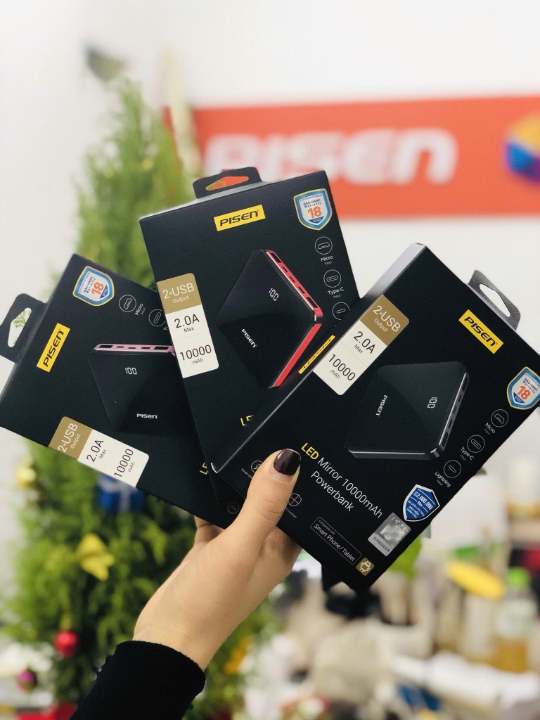 Pisen Sạc dự phòng Pisen TP-D45LS Led Mirror 10000mah thời trang , kính cường lực, màu đen