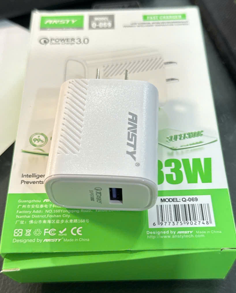 Cốc Sạc Nhanh USB Ansty Q -069 33W màu trắng chuẩn USB
