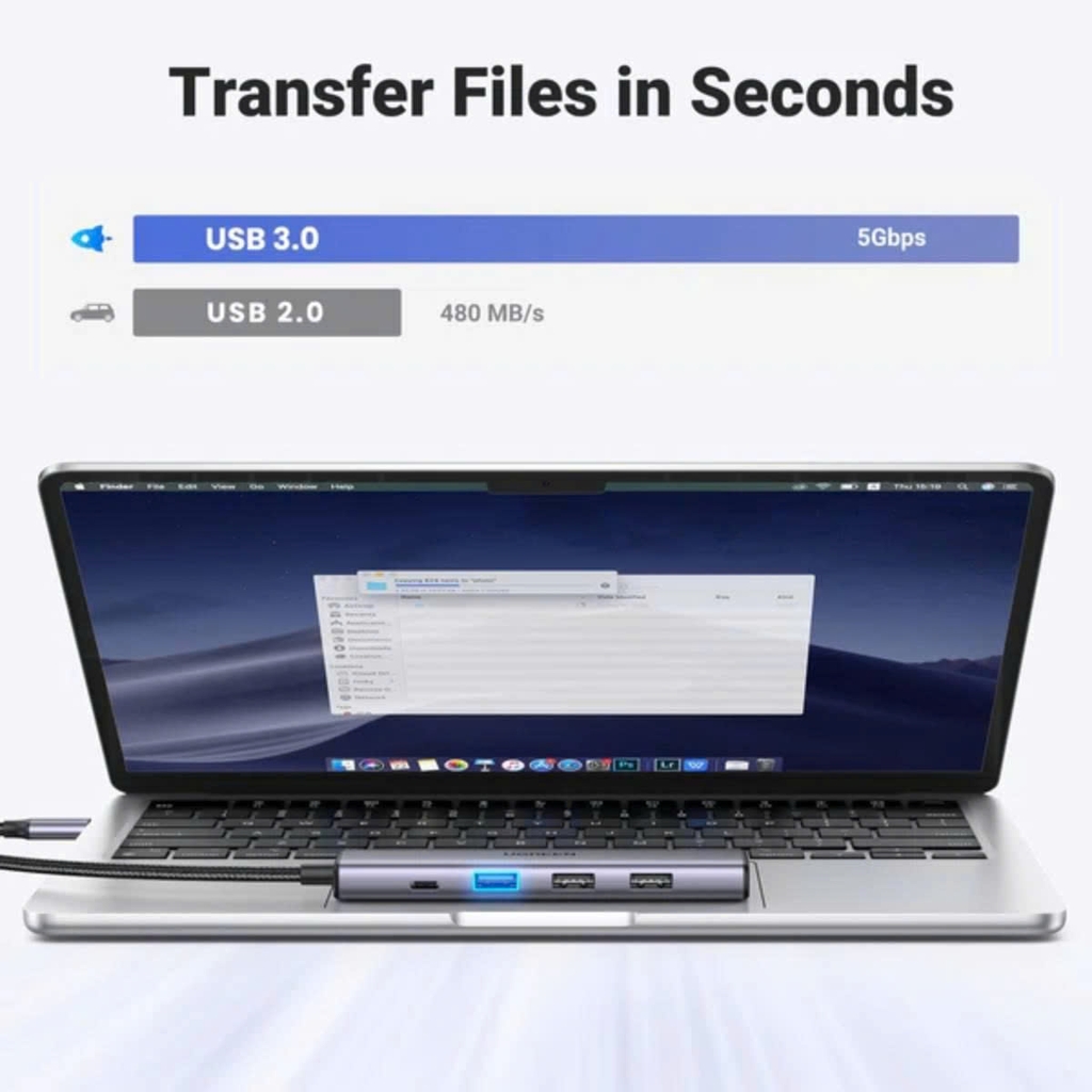 Cáp chuyển USB Type C sang HDMI  Ugreen 15495 5 trong 1 HDMI 4K@30Hz, USB 2.0, USB 3.0, Sạc PD 100W cao cấp