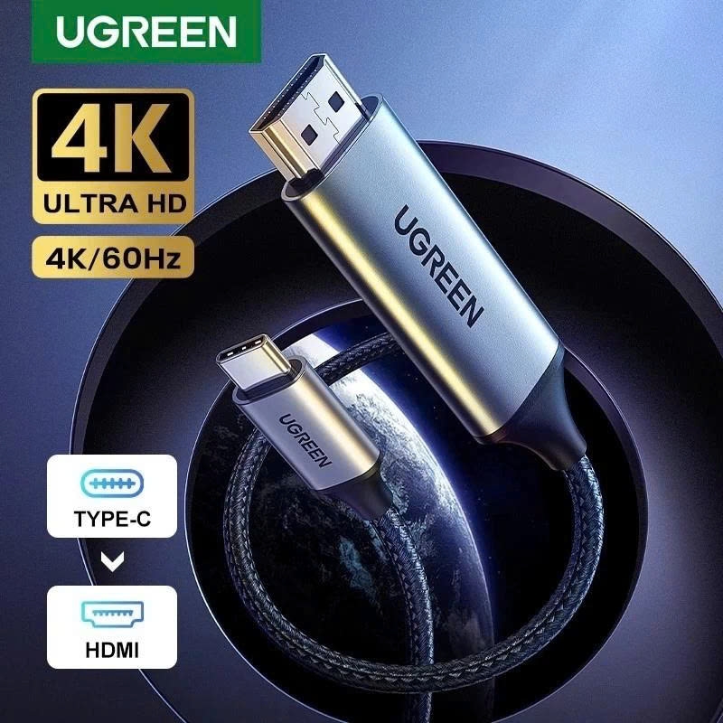 UGREEN Cáp chuyển Type C sang HDMI UGREEN MM142 chiều dài 1.5m màu xám dây đen hàng cao cấp