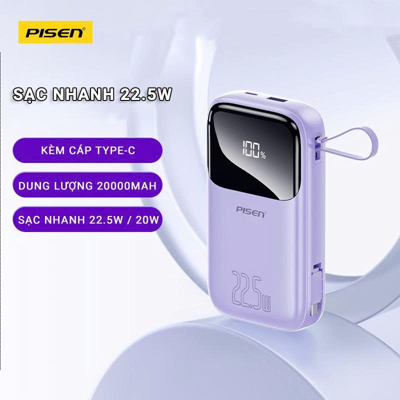 Pisen Sạc dự phòng Pisen TS D339 Quick High Power Link 20000mAh 22.5W (Only C) - Hạt đậu năng lượng