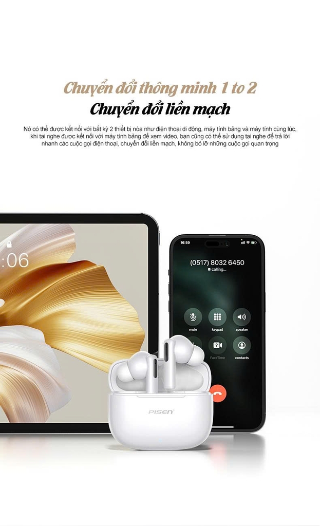 Tai nghe Bluetooth Pisen P2 BHD-TW13 Chống ồn kép ANC + ENC