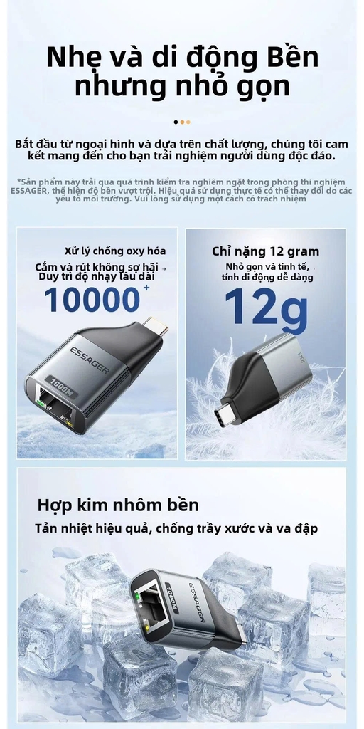 Essager Đầu đổi Type C sang Mạng Lan RJ45 Essager 100/1000Mbps Gigabit tùy chọn phân loại