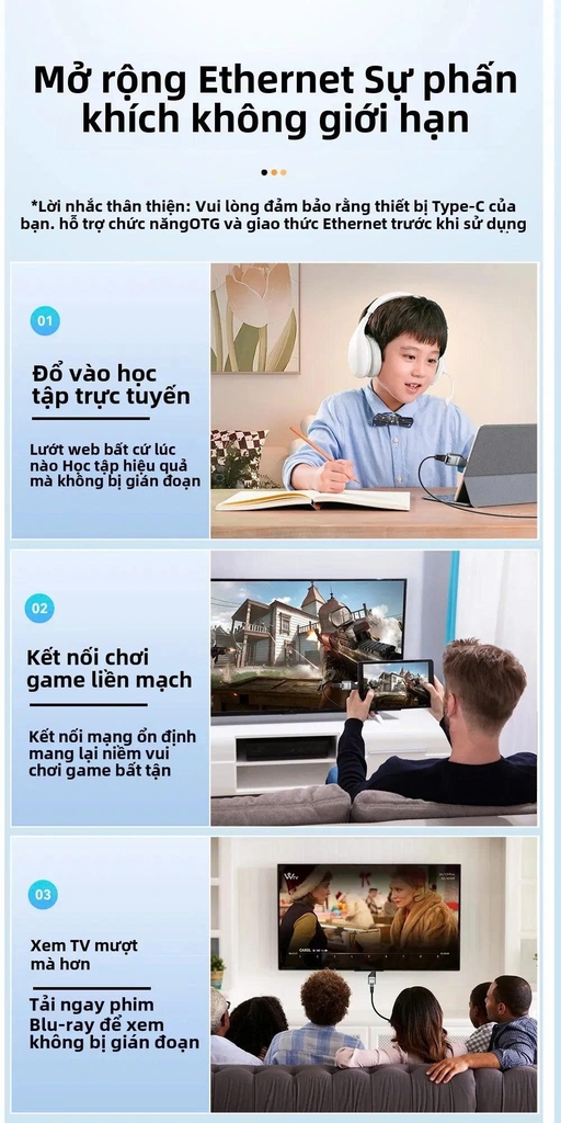 Essager Đầu đổi Type C sang Mạng Lan RJ45 Essager 100/1000Mbps Gigabit tùy chọn phân loại