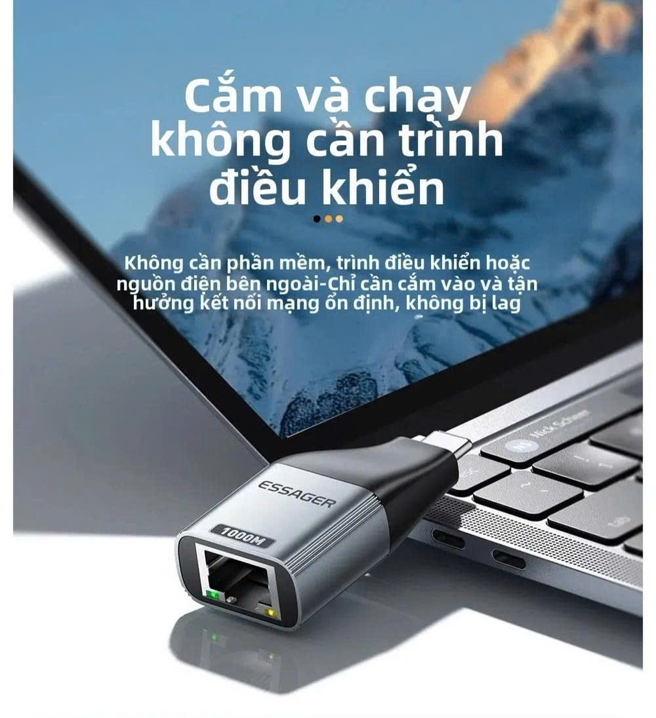 Essager Đầu đổi Type C sang Mạng Lan RJ45 Essager 100/1000Mbps Gigabit tùy chọn phân loại