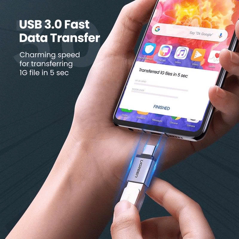 Đầu đổi Type C sang USB 3.0 UGREEN US270 OTG vỏ hợp kim màu xám
