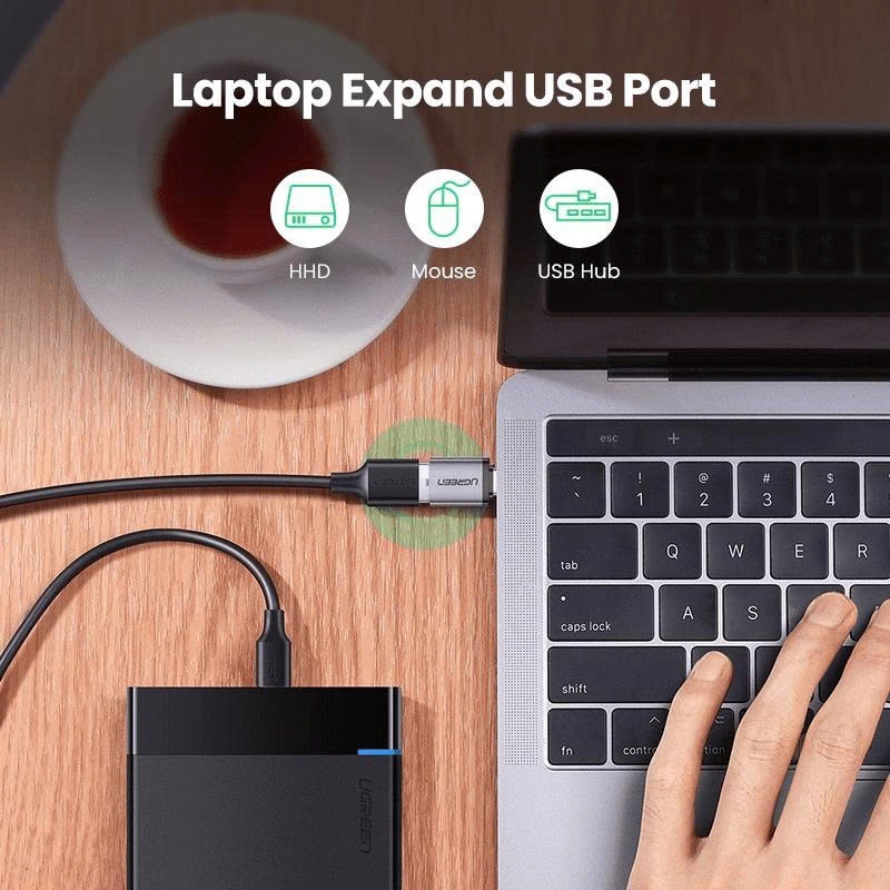 Đầu đổi Type C sang USB 3.0 UGREEN US270 OTG vỏ hợp kim màu xám