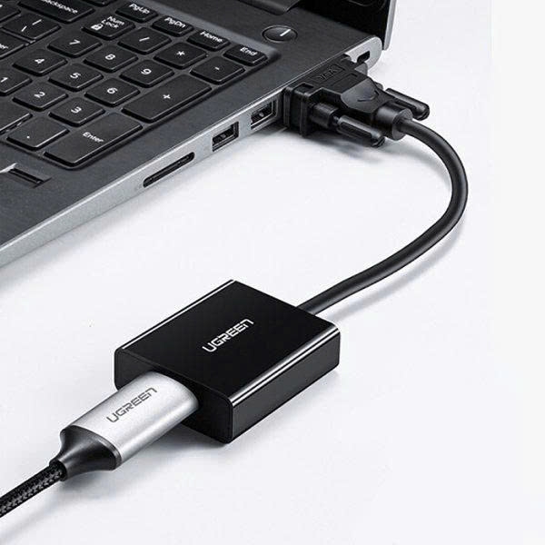 Cáp chuyển VGA sang HDMI Ugreenc CM513 50945 màu đen dài 25cm gắn từ máy tính,đầu ghi cổng Vga sang màn hình cổng HDMI