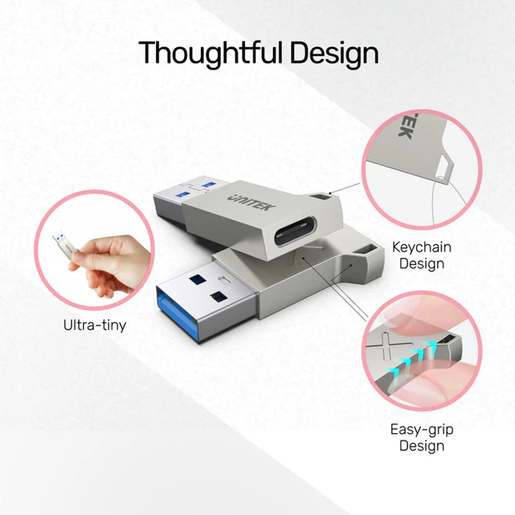 Đầu đổi USB 3.0 sang Type C Unitek A1034NI màu xám vỏ hợp kim nhôm