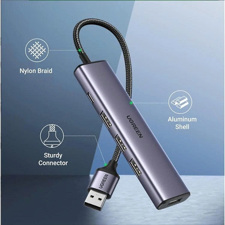 Bộ chia USB 3.0 ra 4 cổng USB 3.0 Ugreen CM 473 20805 màu xám vỏ hơp kim dây dù