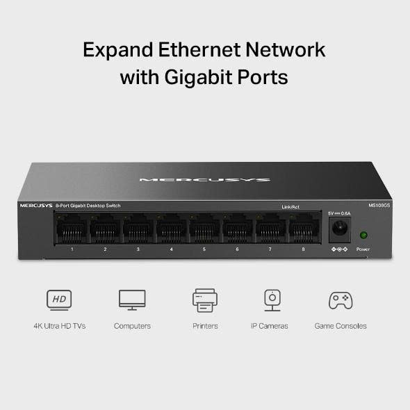 Bộ chia mạng (Switch) 8 Cổng Gigabit Mercusys MS108GS 10/100/1000 Mbps vỏ sắt