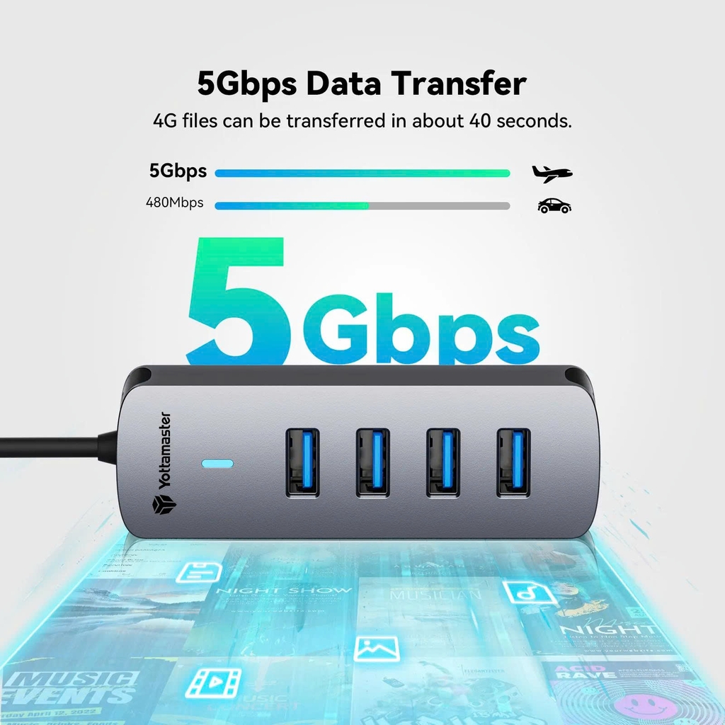 Bộ chia USB, Type C sang 4 Cổng USB 3.0 Yottamaster PH4U vỏ hợp kim nhôm tùy chọn