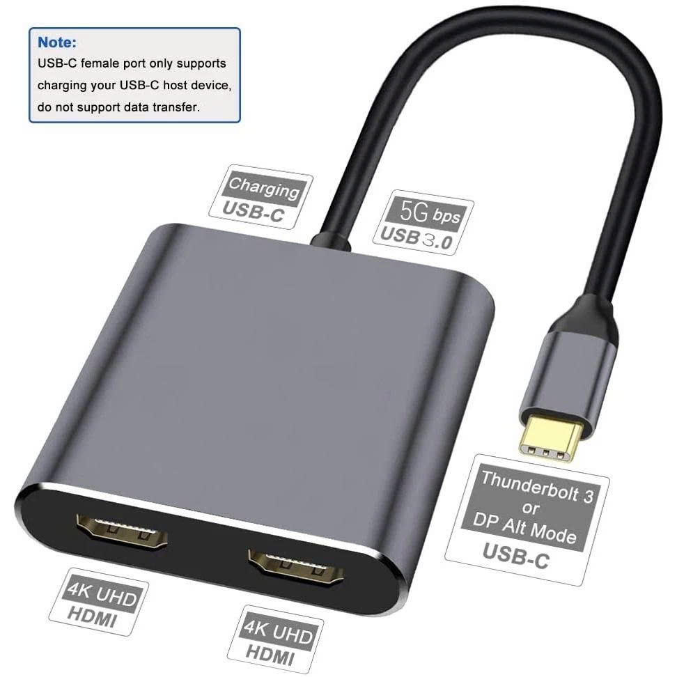 Cáp chuyển Type C Sang HDMI sang 2 màn hình gương HDMI(HDTV) USB3.0 PD tùy chọn từ máy tính, điện thoại...