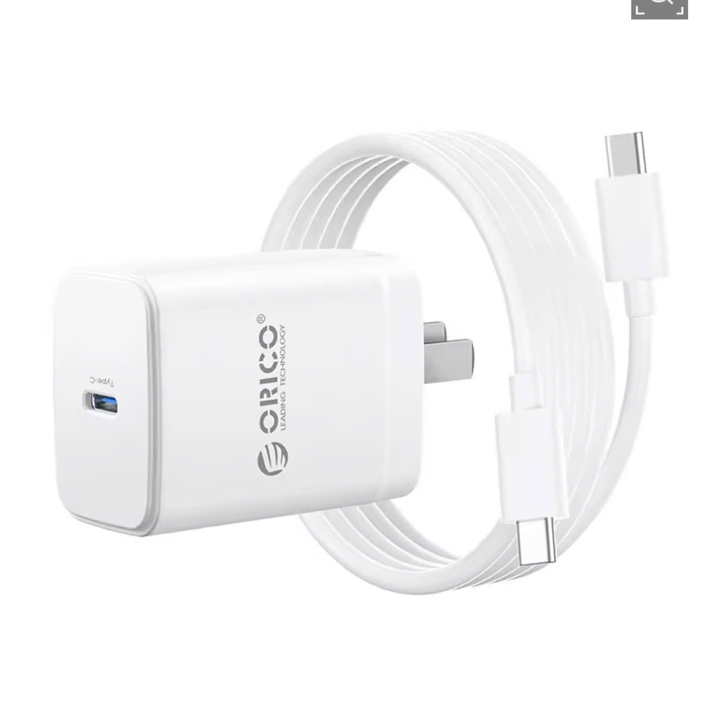 Bộ Cốc Cáp sạc Type C 30W Orico RT-30C màu trắng dùng cho điên thoại Iphone, Samsung, ...