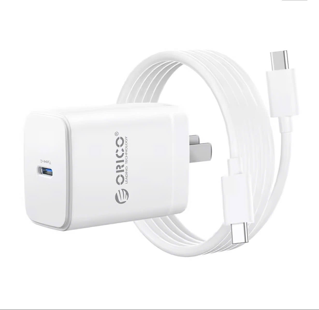 Bộ Cốc Cáp sạc Type C 20W Orico RT-20C màu trắng dùng cho điên thoại Iphone, Samsung, ...