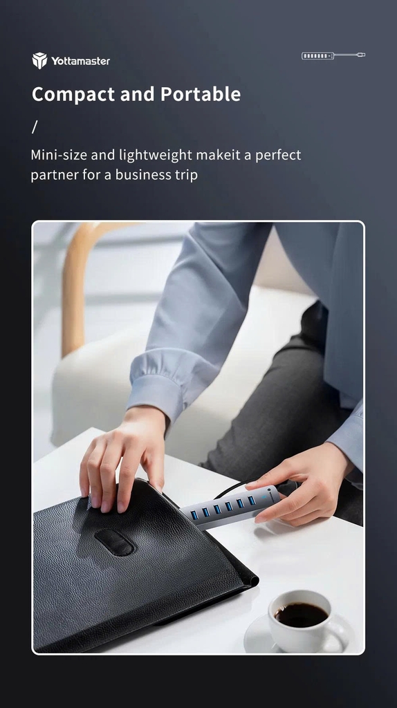 Bộ chia USB  sang 7 Cổng USB 3.0 Yottamaster PH7U-U3 dài 0.5M 1M vỏ hợp kim nhôm tùy chọn