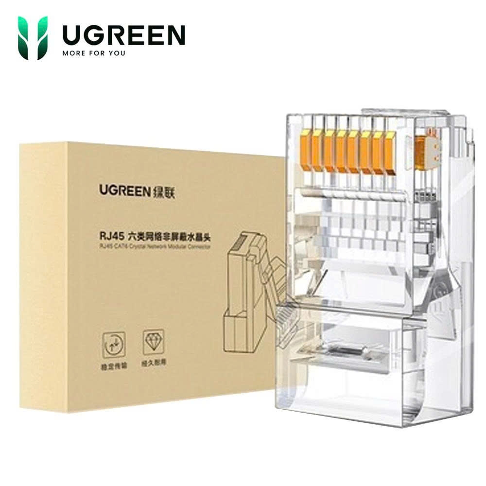 Combo 100 Hạt mạng RJ45 Cat6 Ugreen 60558 NW 120 100 chiếc chân đồng nhựa trong suốt