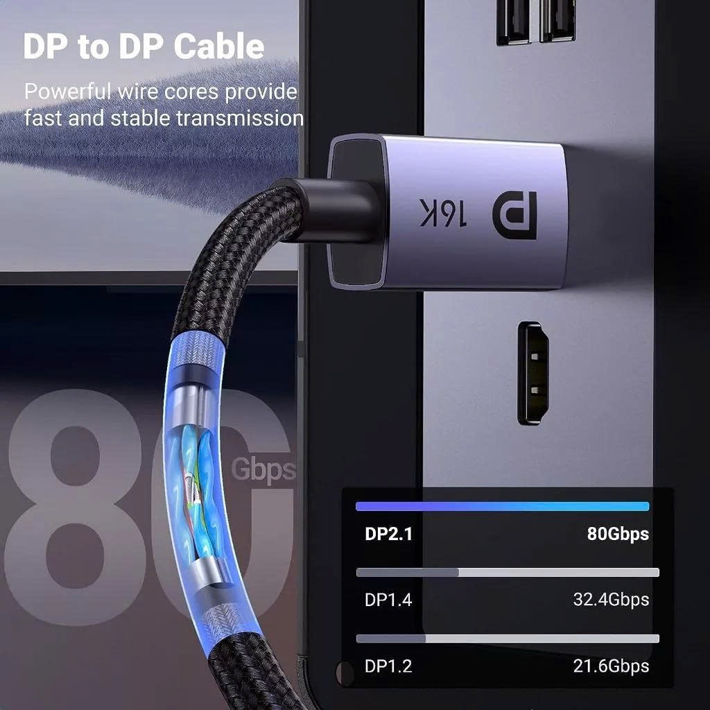 Ugreen Cáp dislayport sang dislayport 2.1 Ugreen 25862 15384 15383 DP118 16K dài 3m 2m 1m đầu hợp kim