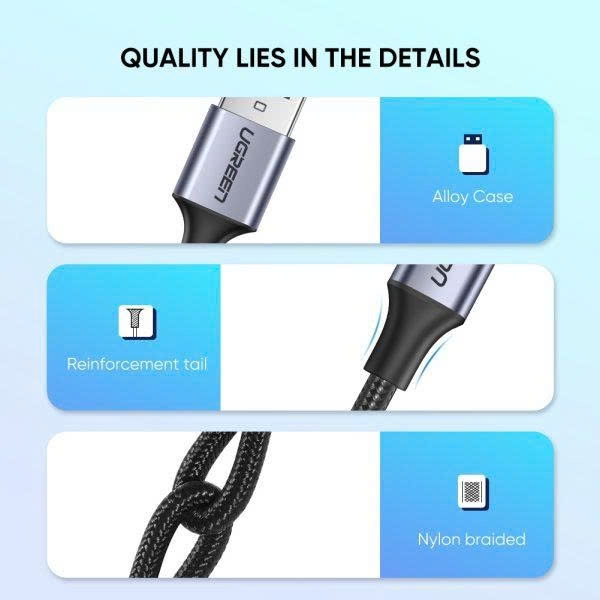 Ugreen Cáp sạc nhanh USB sang Type C UGREEN 60127 US288 dài 1M dây màu đen