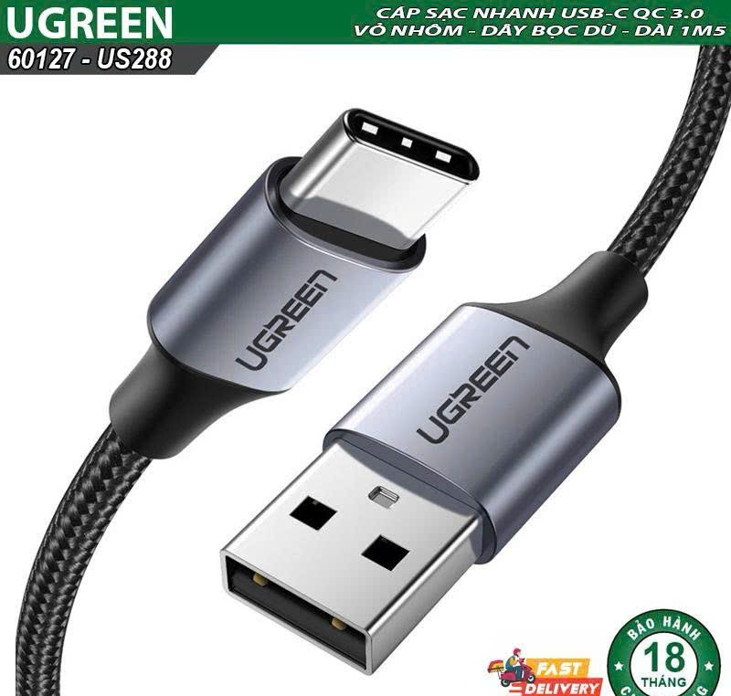 Ugreen Cáp sạc nhanh USB sang Type C UGREEN 60127 US288 dài 1M dây màu đen