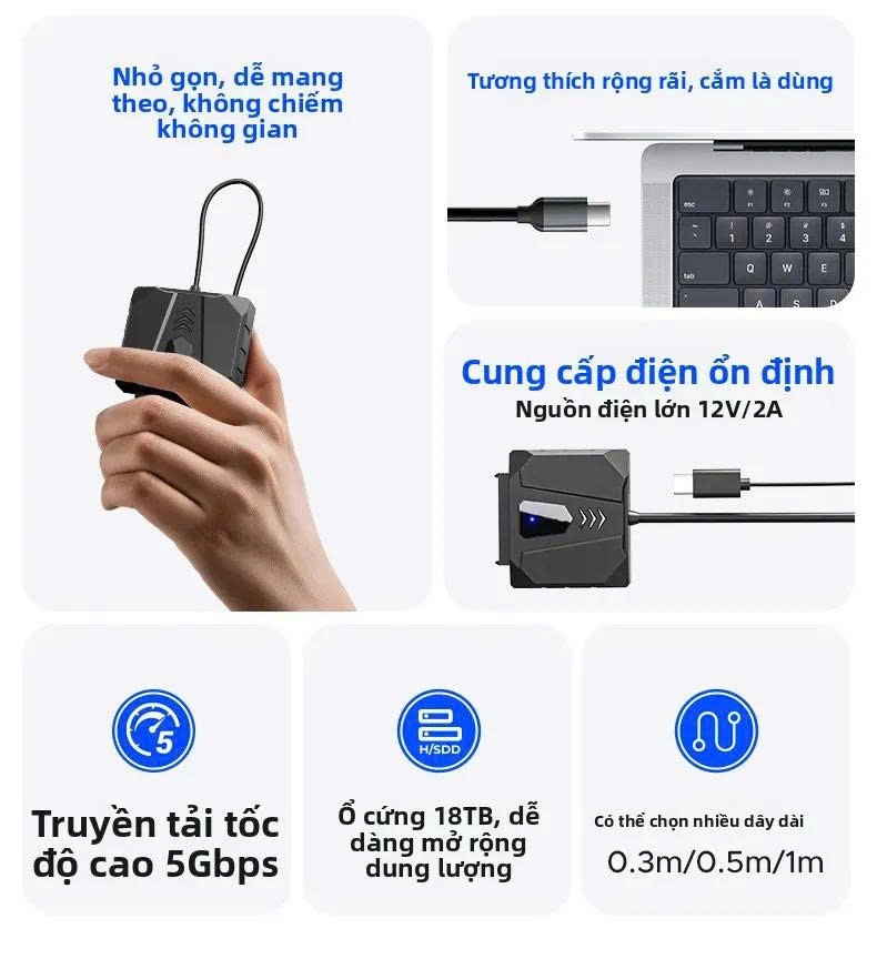 Cáp đọc ổ cứng SSD HDD 2.5 3.5 in sang Sata 3 Orico USB Type C tùy chọn