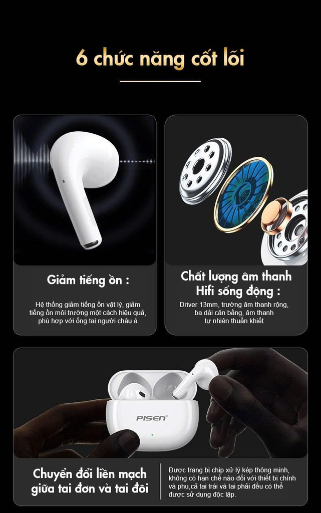 Pisen Tai nghe không dây Bluetooth True wireless PISEN 80 LV24JL màu trắng
