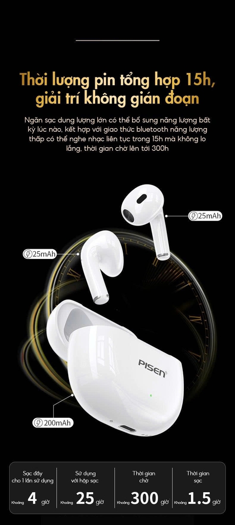 Pisen Tai nghe không dây Bluetooth True wireless PISEN 80 LV24JL màu trắng