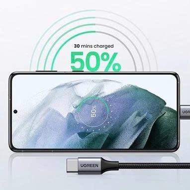 Ugreen Cáp sạc nhanh Type C 60W Ugreen 50150 US261 dài 1M màu đen mạ nickel đầu bọc nhôm chống nhiễu