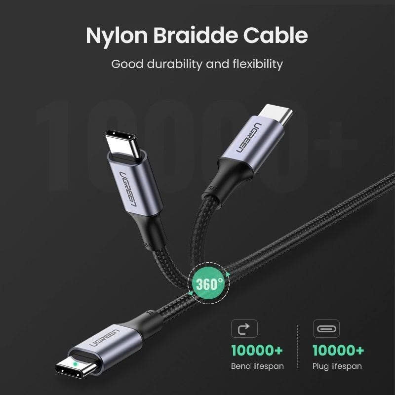 Ugreen Cáp sạc nhanh Type C 60W Ugreen 50150 US261 dài 1M màu đen mạ nickel đầu bọc nhôm chống nhiễu