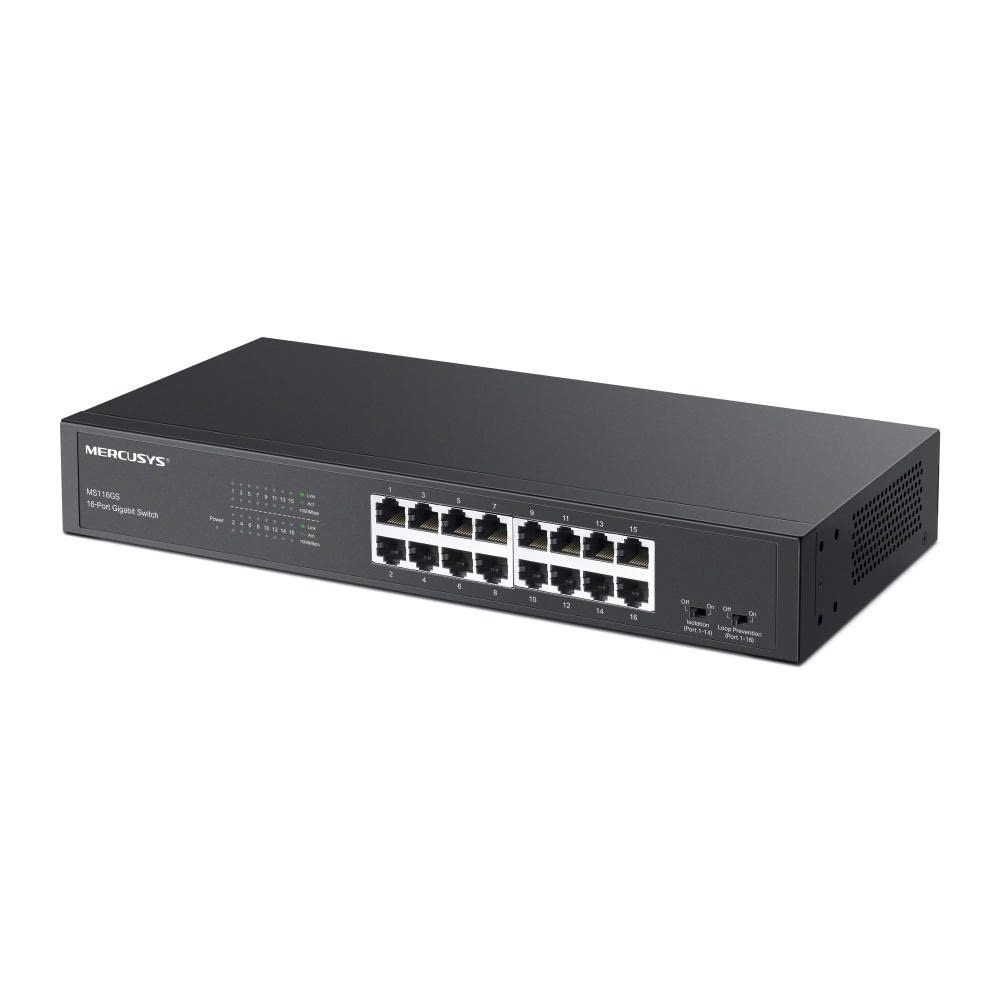 Mercusys Bộ chia mạng (Switch) 16 Cổng Gigabit Mercusys MS116GS 100/1000 Mbps vỏ sắt màu đen