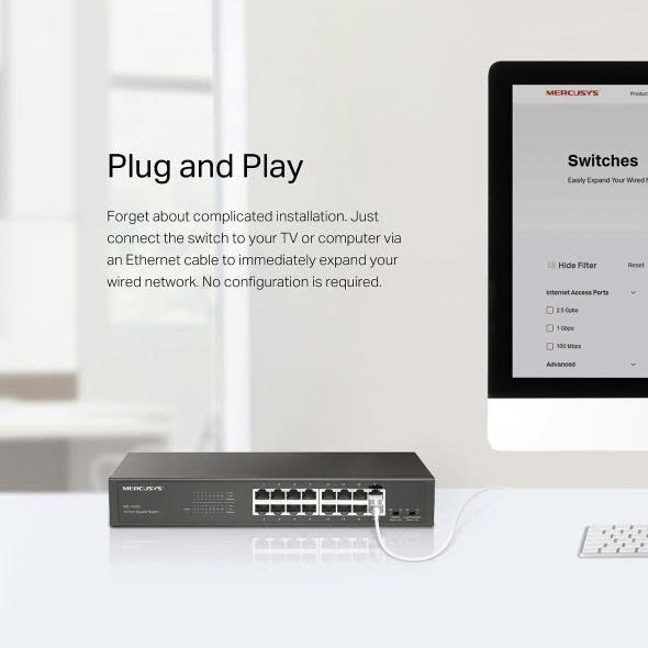 Mercusys Bộ chia mạng (Switch) 16 Cổng Gigabit Mercusys MS116GS 100/1000 Mbps vỏ sắt màu đen