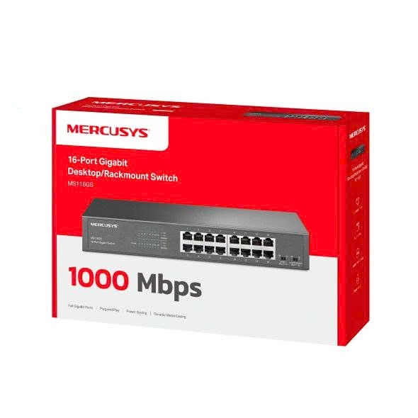 Mercusys Bộ chia mạng (Switch) 16 Cổng Gigabit Mercusys MS116GS 100/1000 Mbps vỏ sắt màu đen