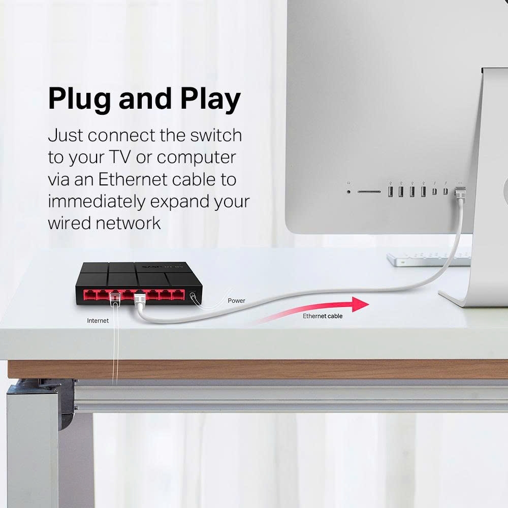 Mercusys Bộ chia mạng (Switch) 8 Cổng Gigabit Mercusys MS108G 10/100/1000 Mbps vỏ nhựa màu đen